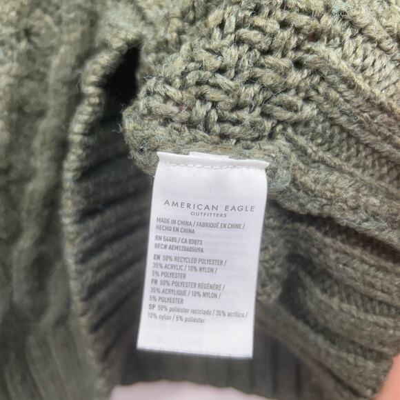 AE American Eagle Green Chunky Cable Knit Crew Neck Sweater Large Casual Cozy - Picture 6 of 6